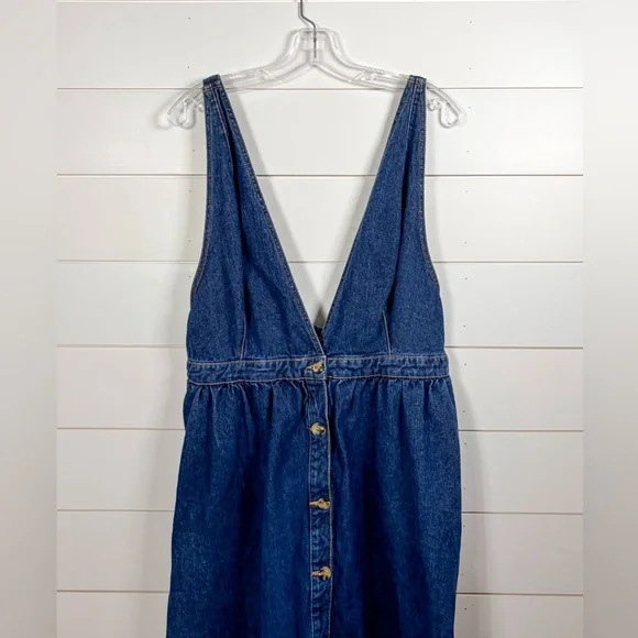 Urban Outfitters Danny Plunging Button Down Denim Overall Dress, EUC, Size XL - Picture 6 of 11